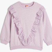 Resim Kız Bebek Sweatshirt Uzun Kollu Bisiklet Yaka Fırfır Detaylı Pamuklu Şardonlu 