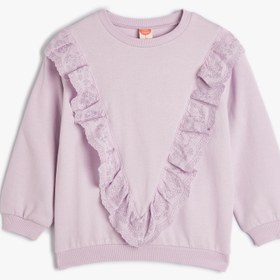 Resim Kız Bebek Sweatshirt Uzun Kollu Bisiklet Yaka Fırfır Detaylı Pamuklu Şardonlu 