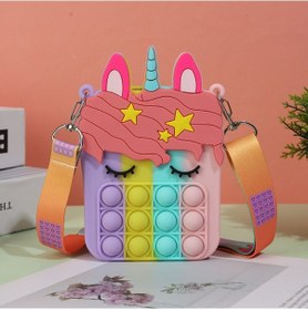 Resim Aubyhe Tek Çantılı Unicorn Desenli Silikon Çocuk Çantası - Basılabilir Baloncuk Özelliğiyle Renkli Çok Renkli 
