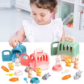 Resim Çocuklar için Rol Yapma Tavşan Seti - Oyuncak Tavşan, Sepetler, İnek Şişeler ve Aksesuarlar Dahil (Pembe, Mavi, Yeşil, Turuncu, Kahverengi, Gri, Bej) Pastel & Canlı Renk Seçenekleri - Doğum Günü Partisi, Paskalya, Sevgililer Hediyesi İçin Etkileşimli oyun seti – Besleme ve Bakım Becerilerini Gel 