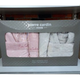Resim Pierre Cardin 6 Parça Jakarlı Aile Bornoz Seti-logo Soft Decorose Açık Gri - Pembe 