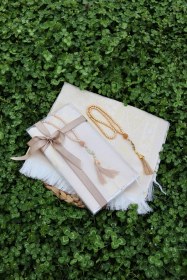 Resim Hediyelik Pamuklu Seccade Seti S1004 Siyah Krem 