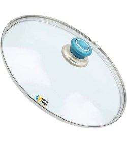 Resim Tencere Sahan Tava Cam Kapağı Kapak 24 cm Turkuaz Tutma Tepesi 