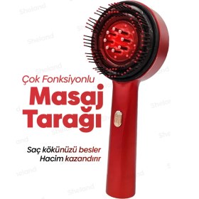 Resim Saç Güçlendirici Masaj Tarağı, Rf Saç Masajı, Pro Serum Hazneli, Kırmızı Renk 