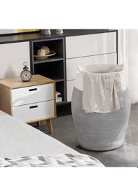 Resim Mavaux Themis Çamaşır Sepeti, Kirli Elbise Sepeti, Hasır Pamuk Halat Uzun Çamaşır Sepeti, Ev Dekoru Gribeyaz 