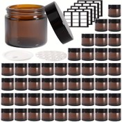 Resim 3 adet/46 adet Kehribar Rengi Cam Kavanoz Kapaklı, 60ml Sızdırmaz Geniş Ağız Seyahat Yüz Kremi Kavanozu, Pedli, Çekme Sekmesi ve Etiketli, Toz, Yüz Kremi, Losyon, Parfüm, Sıvı Saklama için 