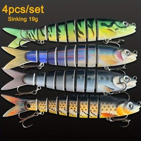 Resim 4 adet QQNAL Çok Bölümlü Minnow Yem Seti, Gerçekçi Balıkçılık Yemleri, ABS Malzeme, 13,49 cm 19 g, Levrek, Kızılakan, Çizgili Levrek, Somon, Snook ve Daha Fazla Açık Hava Olta Balıkçılığı Aksesuarları 