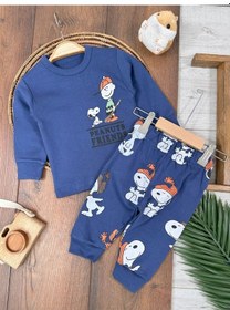Resim Bisiklet Yaka Peanuts Friends Baskılı Alt Üst Pijama Takımı 4bb2 Lacivert 