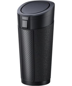 Resim Honeybeeshop Siyah Abs Malzeme Taşınabilir Araba Çöp Kutusu Yumuşak Sesiz Deri Doku Kapalı Tasarım 