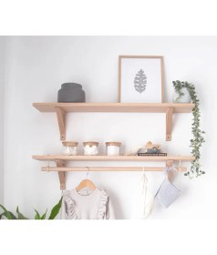 Resim Karaköse Ahşap 2'li Montessori Halatlı Askılı Ahşap Dekoratif Duvar Rafı Kitaplık 75 cm 