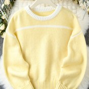 Resim Lemon Yellow Loose Long-Sleeve Sweater Kadınlar için, Kış ve Sonbahar için Şık Üst, Kore Vibe ile 