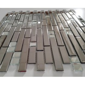 Resim MozaiKristaL Mutfak Tezgah Arası ve Iç Dekorasyon Için 15x48x73x98x4 mm Gümüş Inox- Renksiz Ayna Kristal Mozaik. ( 1 Koli = 1 m2 Fiyatıdır ) 