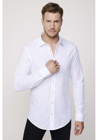 Resim Tudors Slim Fit Uzun Kol Apoletli Keten Düz Erkek Beyaz Gömlek-27786-beyaz Beyaz 