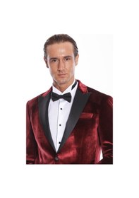 Resim Wessi Kadife Slim Fit Bordo Erkek Smokin Ceket Bordo 