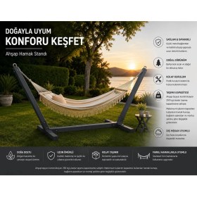 Resim Umutpark Metal Ayaklı Ahşap Bahçe Hamak (Antrasit Renk). 