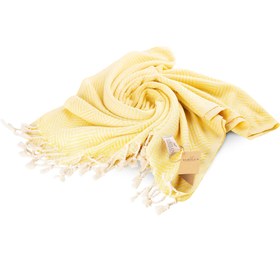 Resim YURTLU'S Sapphire Sands Series Turkish Beach Towel Pre-Washed 38"x72" Quick Dry and Highly Absorbent Oversized Sand-Free Stylish and Versatile for Beach, Spa, and Home Light 100% Cotton Peshtemal - Yellow 