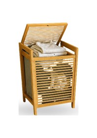 Resim Büro Ev Ofis Dekoru İçin 40x35x60cm Ahşap Bambu Kirli Çamaşır Sepeti Diğer 