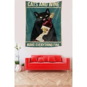 Resim Storemax Pelangi Şarapçı Sevimli Kedili Kediler Iyileştirir Leke Tutmaz Kumaş Duvar Örtüsü Duvar Halısı Tapestry, Siyah-Yeşil 70 x 100, 76874277010005 