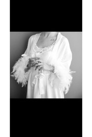 Resim lilyum butik Kadın Beyaz Bride Saten Sabahlık 