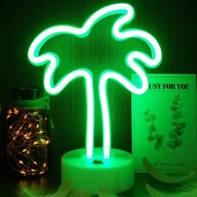 Resim Durbuldum Neon Palmiye Unicorn Masa Gece Lambası 