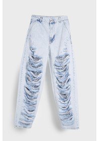 Resim Itsbasic Kadın Ice Kot Rengi D-11s5-100 Skater Fit Dantel Yırtık Detaylı Tasarım Denim Jean Buz Mavi 