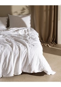 Resim Madame Coco Lumiere King Size %100 Pamuk Armürlü Nevresim Takımı - Bej 8684427124857 Beyaz 