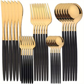 Resim 30 Parça Paslanmaz Çelik Yemek Takımı - Elegant Bıçak Seti ile Aynalı Parlak Sonuş, Bulaşık Makinesinde Güvenli, Çatal, Bıçak, Kaşık Dahil - Dayanıklı Masa Takımı Koleksiyonu 