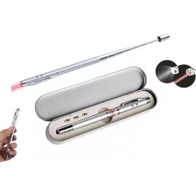 Resim Kutulu Kırmızı Lazerli, LED Işıklı Mıknatıslı Pointer Kalemi Işaretçi Uzayabilen Sunum Çubuğu Teleskopik Metal Tükenmez Kalem (PRS-1521G) 
