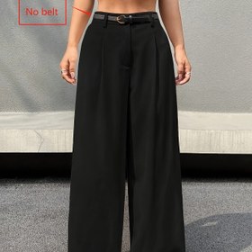 Resim Kadınların Yüksek Bel Geniş Bacaklı Pantolonları - Düğme ve Fermuar Kapatma ile Rahat Siyah Bol Kesim, Tüm Mevsimler İçin Konfor, Makinede Yıkanabilir, Yüksek Bel Tayt, Çok Yönlü Giyim, Minimalist Tasarım, Dayanıklı Kumaş 