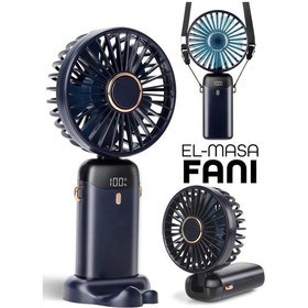Resim Lcd Ekranlı Şarjlı El Fanı Mini Vantilatör 5 Kademe Sessiz Boyun Askılı Mor Fan 