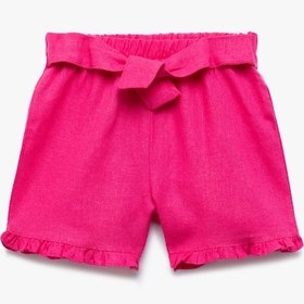 Resim Koton Beli Lastikli Bağlama Detaylı Fırfırlı Keten Karışımlı Şort Pembe 4smg40072aw Gül 