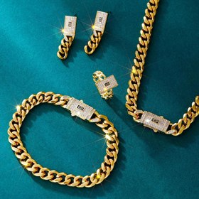 Resim Kadınlar için Kolye + Bileklik Seti, Küpe ve Açık Yüzük İle Punk Hip Hop Tarzı Altın Zincir Bakır Kaplama Sentetik Zirkonya Takılar. Kpop tarzı takım hediyesi., Kadınlar için takım setleri,Kolye Küpe Yüzük İkili Set,Tasarımcı Takılar,Kadınlar İçin Yüksek Kaliteli Takılar 