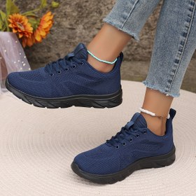 Resim 1 Çift Kadın Nefes Alabilen Örgü File Yürüyüş Ayakkabısı, Bağcıklı Dört Mevsim Düz Renkli Spor Ayakkabılar, Kolay Bakım Kumaş Üst/İç/Taban, Dayanıklı MD Taban - Rahat Yol Koşusu ve Günlük Açık Hava Ayakkabıları 