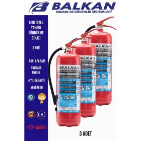 Resim BALKAN YANGIN VE GÜVENLİK SİSTEMLERİ 6 kg Ruhsata Uygun 4 Yıl Tozlu Yangın Tüpü 3 Adet 