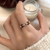 Resim 1 adet Vintage Tarzı Donut Yüzük - Günlük Dekoratif Aksesuar, Altın ve Mavi Boncuklu Şık Alaşım Takı, Günlük Zarafet, Günlük Aksesuar | Eğlenceli Aksesuar | Dayanıklı Yüzük, Donut Takı 