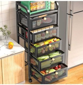 Resim 5 Katlı Metal Siyah Çekmeceli Patates Soğan Sebze Meyve Sepeti Sebzelik 1000-cn 