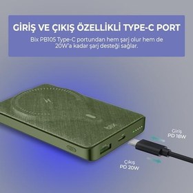 Resim Bix Pb105 10000mah Pd20w Type-c Usb 15w Kablosuz Powerbank Yeşil 