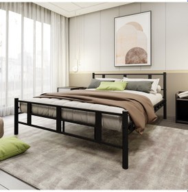 Resim Lotus Çift Kişilik Metal Karyola A Kalite, Ses Çıkarmaz ,ölçülü Model Karyola 1634-a Siyah 