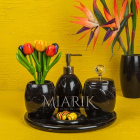 Resim MIARIK DESIGN & DEKORASYON Dekoratif Siyah Mermer Banyo Seti Takımı 5 Li Tasarım Set 