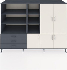 Resim Kronos Dolap 11 Raflı 3 Çekmeceli 5 Kapaklı 220x59x163 Antrasit-aytaşı/antrasit Aytası/antrasıt - Antrasıt 