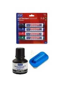 Resim Beyaz Tahta Kalemi 4 Lü Set+t.silgisi+siyah Mürekkep Siyah/mavi/kırmızı/yeşil 