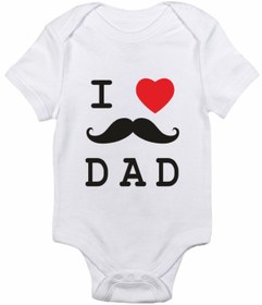 Resim venüsdijital I Love Dad Bıyıklı Tasarım Baskılı Bebek Body Zıbın 