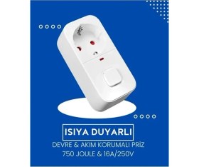 Resim Vothoon Isıya Duyarlı Devre ve Akım Korumalı Duvar Tekli Anahtarlı Priz Fiş 16A/250V 750 