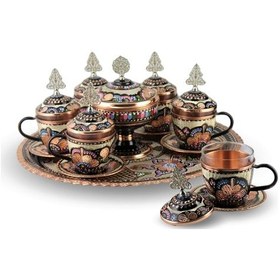 Resim Gül Çiçek Bakır Çay ve Neskafe Takımı 