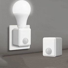 Resim 1 adet E27 LED Işık Ampulü Tutucu Hareket Sensörü ile, Yatak Odası Gece Lambası için Beyaz Duvar Montaj Tak Adaptörü, Modern Kapalı Duvar Lambası Tabanı, Enerji Verimli Aydınlatma | Modern Duvar Lambası | Zarif Duvar Lambası 