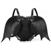 Resim Novahub Yeni Moda Gotik Siyah Melek Şeytan Yarasa Sırt Çantası Dantel Detaylı Kanatlı Kalp Çanta Siyah Siyah 