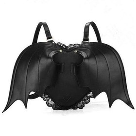 Resim Novahub Yeni Moda Gotik Siyah Melek Şeytan Yarasa Sırt Çantası Dantel Detaylı Kanatlı Kalp Çanta Siyah Siyah 
