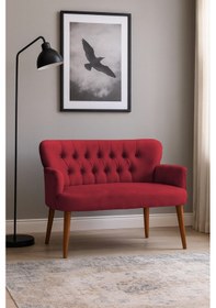 Resim Roma Modern İkili Koltuk - Babyface Kumaş - Ahşap Ceviz Renk Ayak - Kırmızı Kırmızı 