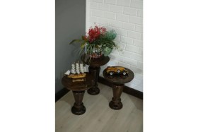 Resim Simillo Home & Living Wood Wooden 3’lü Set Mantar Yan Sehpa Modern Koyu Ceviz Renk Fiskos 