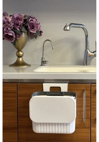 Resim Makri Home Askılı Çöp Kovası- Beyaz- Çift Yönlü Kapaklı - 8 Litre Beyaz 